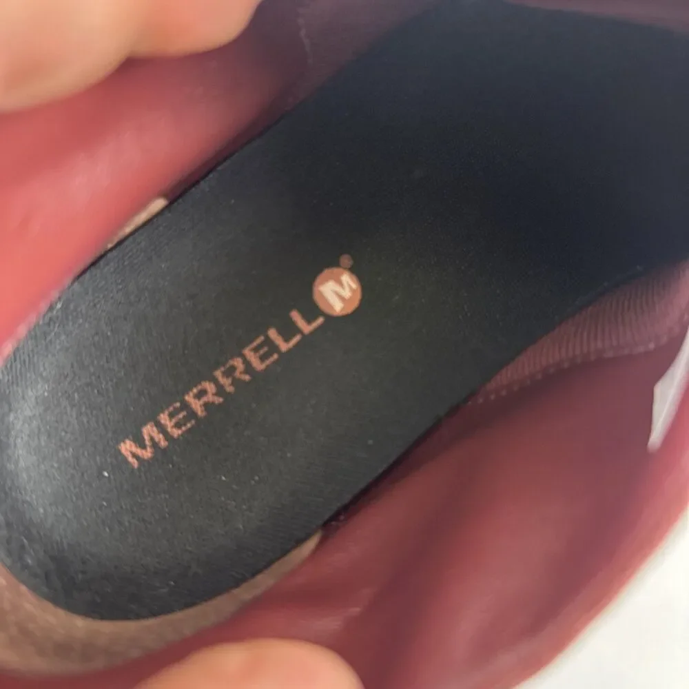 Merrell Adaline Bluff Bootie Maroon Leather Ruched Ankle Pull On Boot Womens 8.5